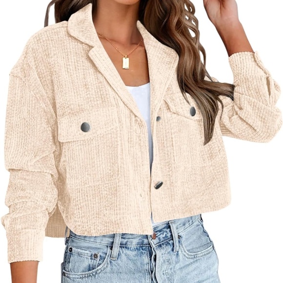BTFBM Women's Corduroy Cropped Jacket Size XXL Cream White - Picture 1 of 7